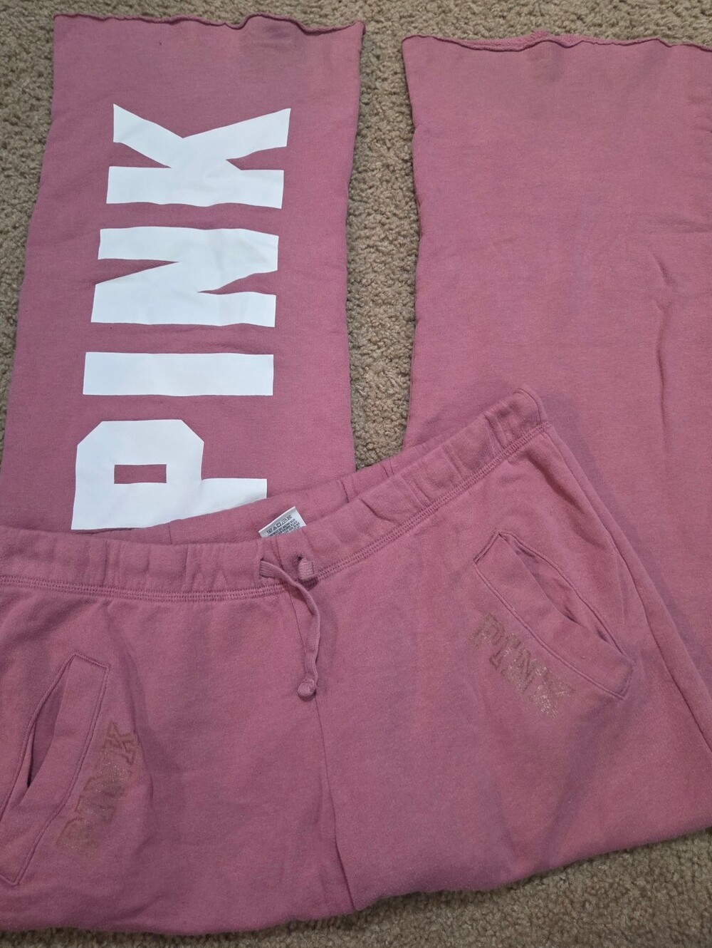 PINK Victoria's Secret Oversized Flared Spellout Pocket Raw Hem Sweatpants